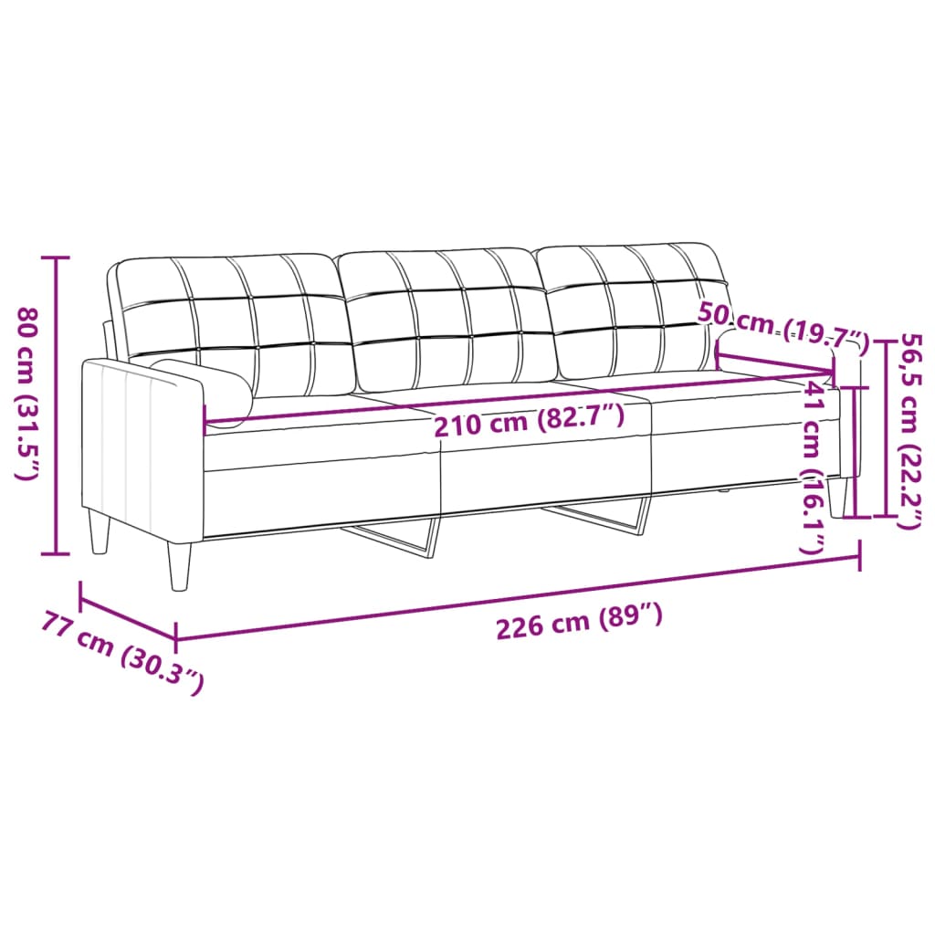 Sofá 3 lug. c/ almofadas decorativas 210 cm veludo cinza-escuro