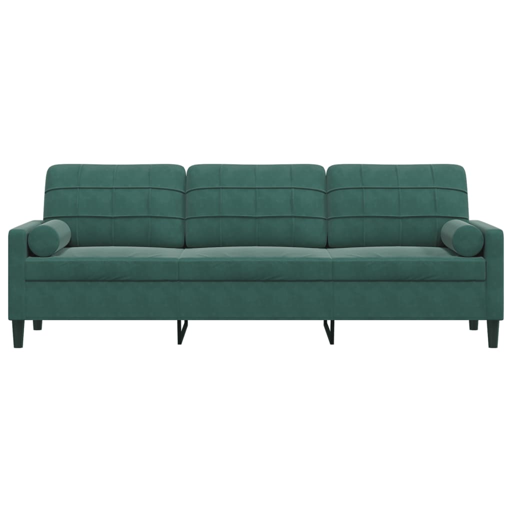 Sofá 3 lug. c/ almofadas decorativas 210 cm veludo verde-escuro