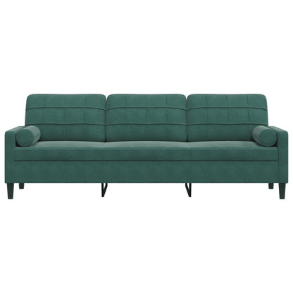 Sofá 3 lug. c/ almofadas decorativas 210 cm veludo verde-escuro