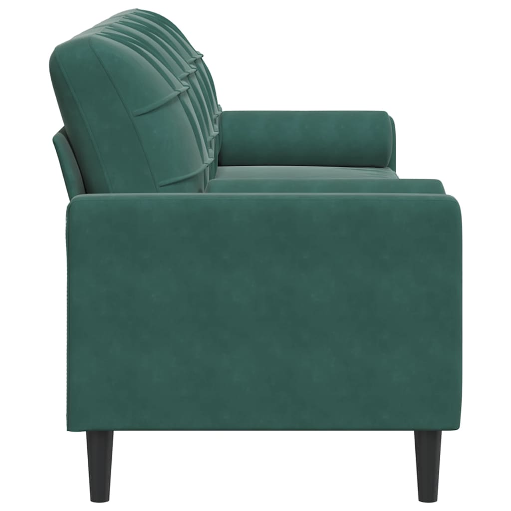 Sofá 3 lug. c/ almofadas decorativas 210 cm veludo verde-escuro