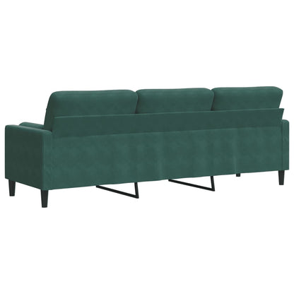 Sofá 3 lug. c/ almofadas decorativas 210 cm veludo verde-escuro