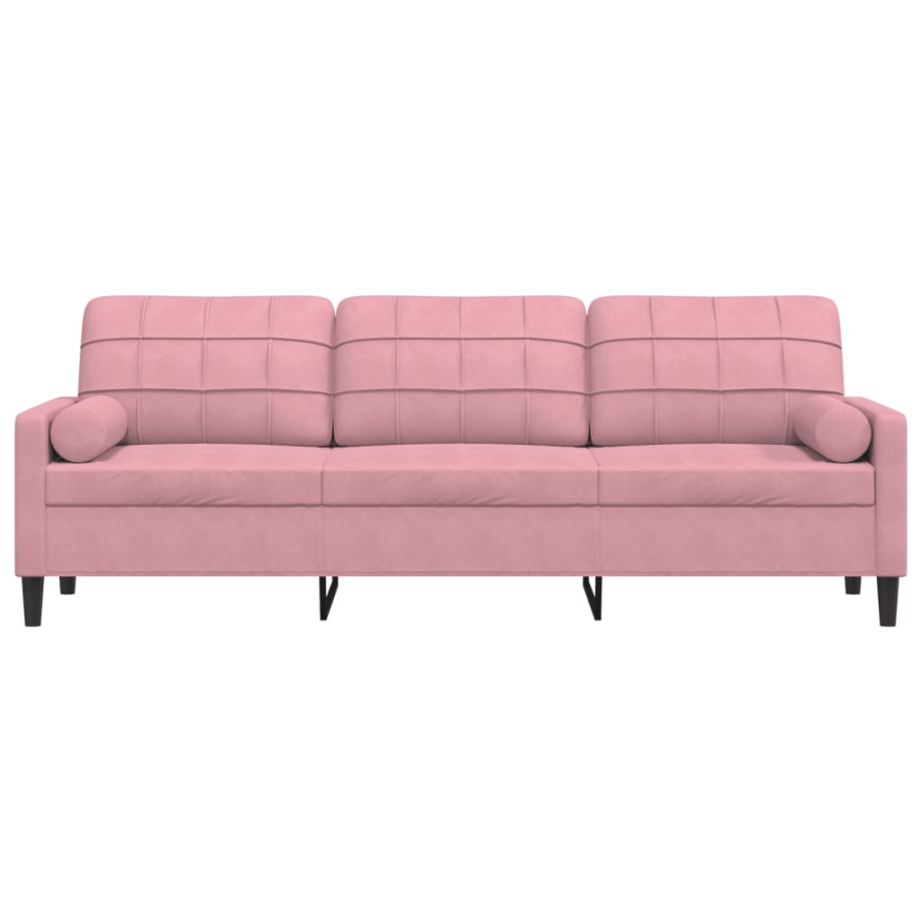 Sofá 3 lugares c/ almofadas decorativas 210 cm veludo rosa
