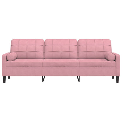 Sofá 3 lugares c/ almofadas decorativas 210 cm veludo rosa
