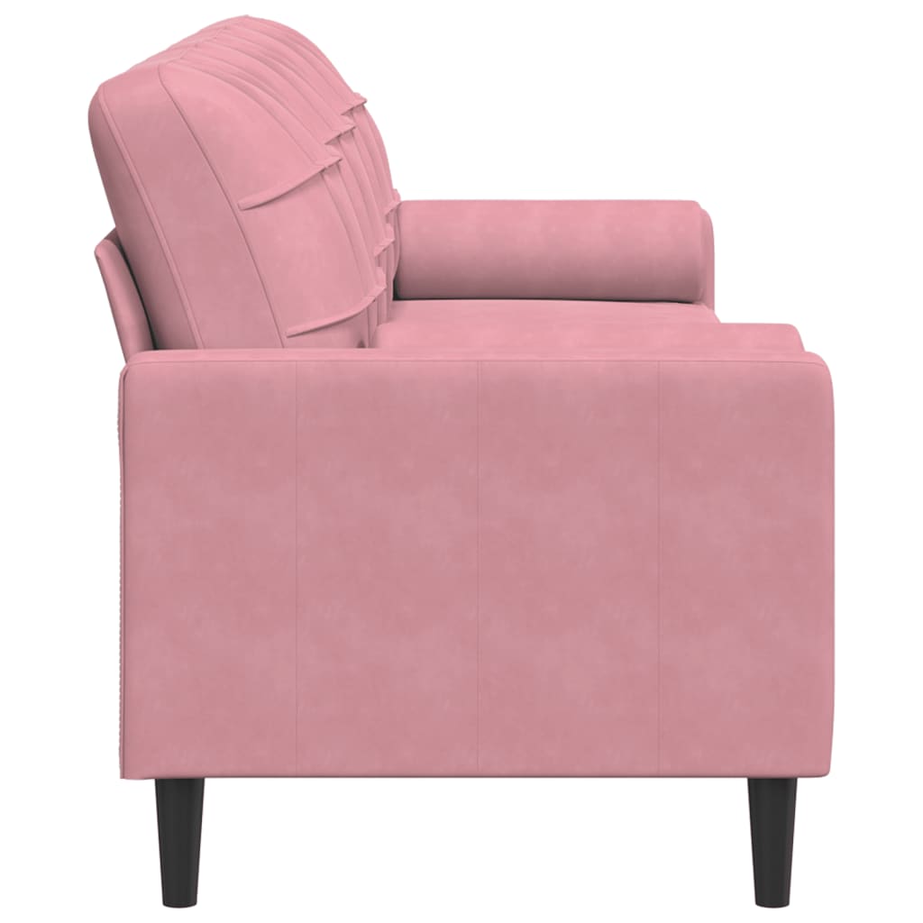 Sofá 3 lugares c/ almofadas decorativas 210 cm veludo rosa