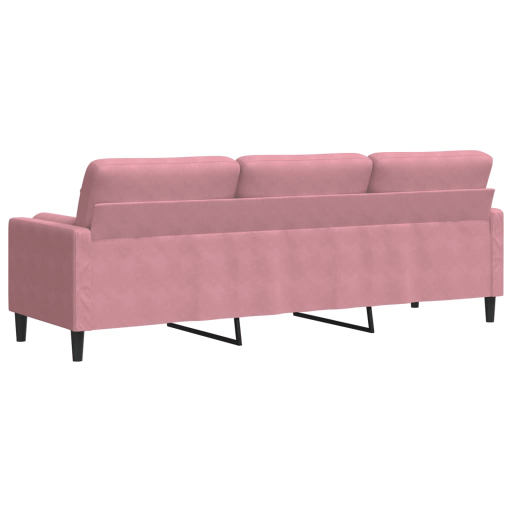 Sofá 3 lugares c/ almofadas decorativas 210 cm veludo rosa