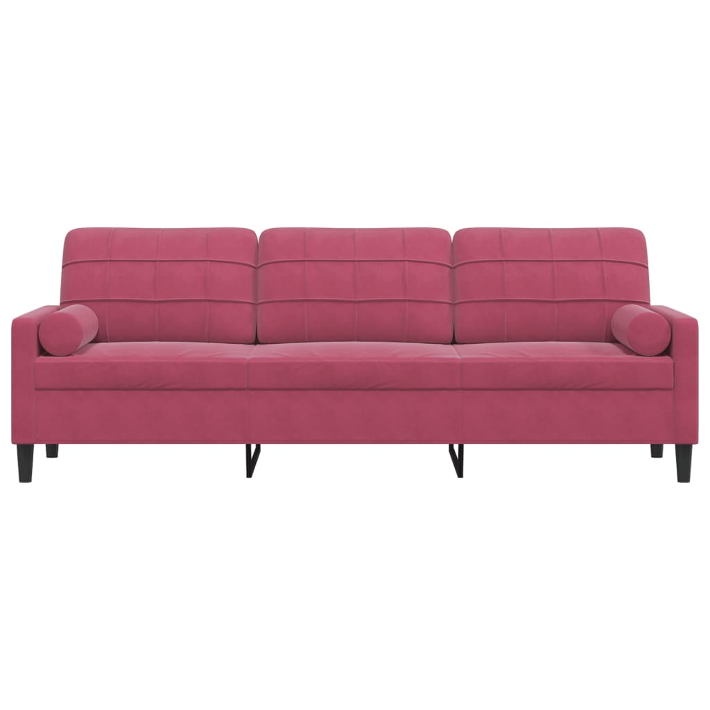 Sofá 3 lug. + almofadas decorativas 210cm veludo vermelho tinto