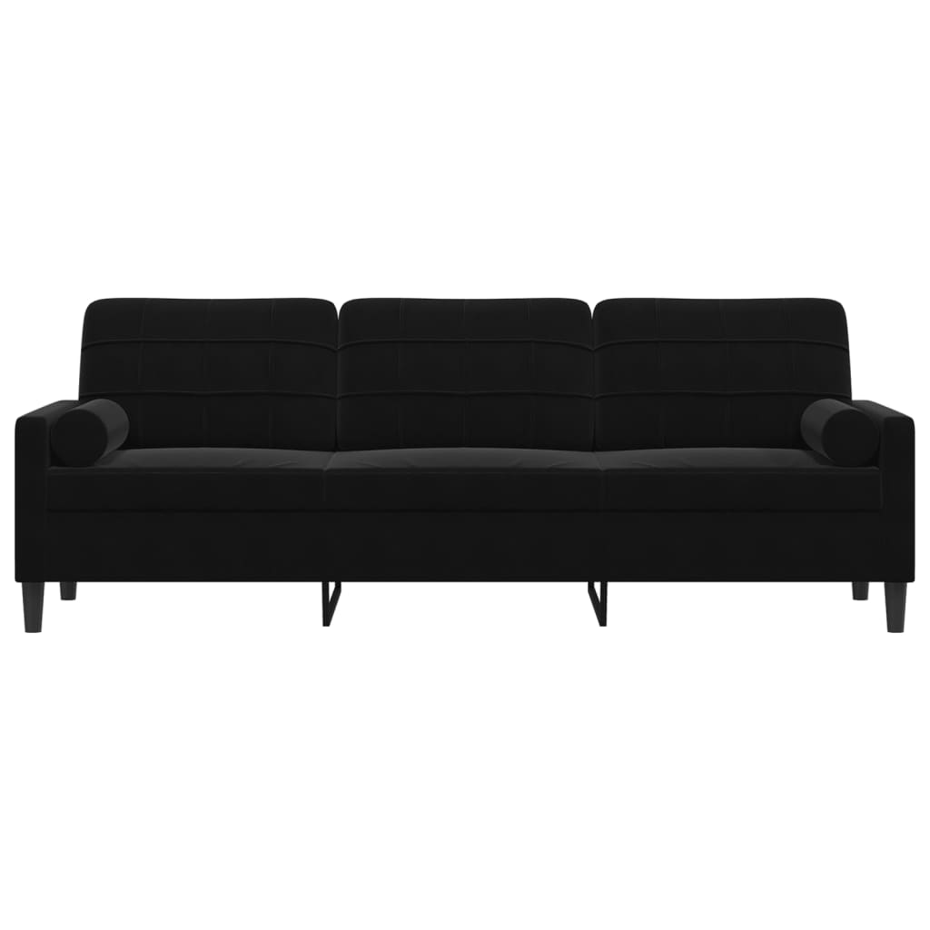 Sofá 3 lugares c/ almofadas decorativas 210 cm veludo preto