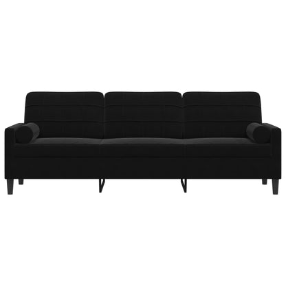 Sofá 3 lugares c/ almofadas decorativas 210 cm veludo preto