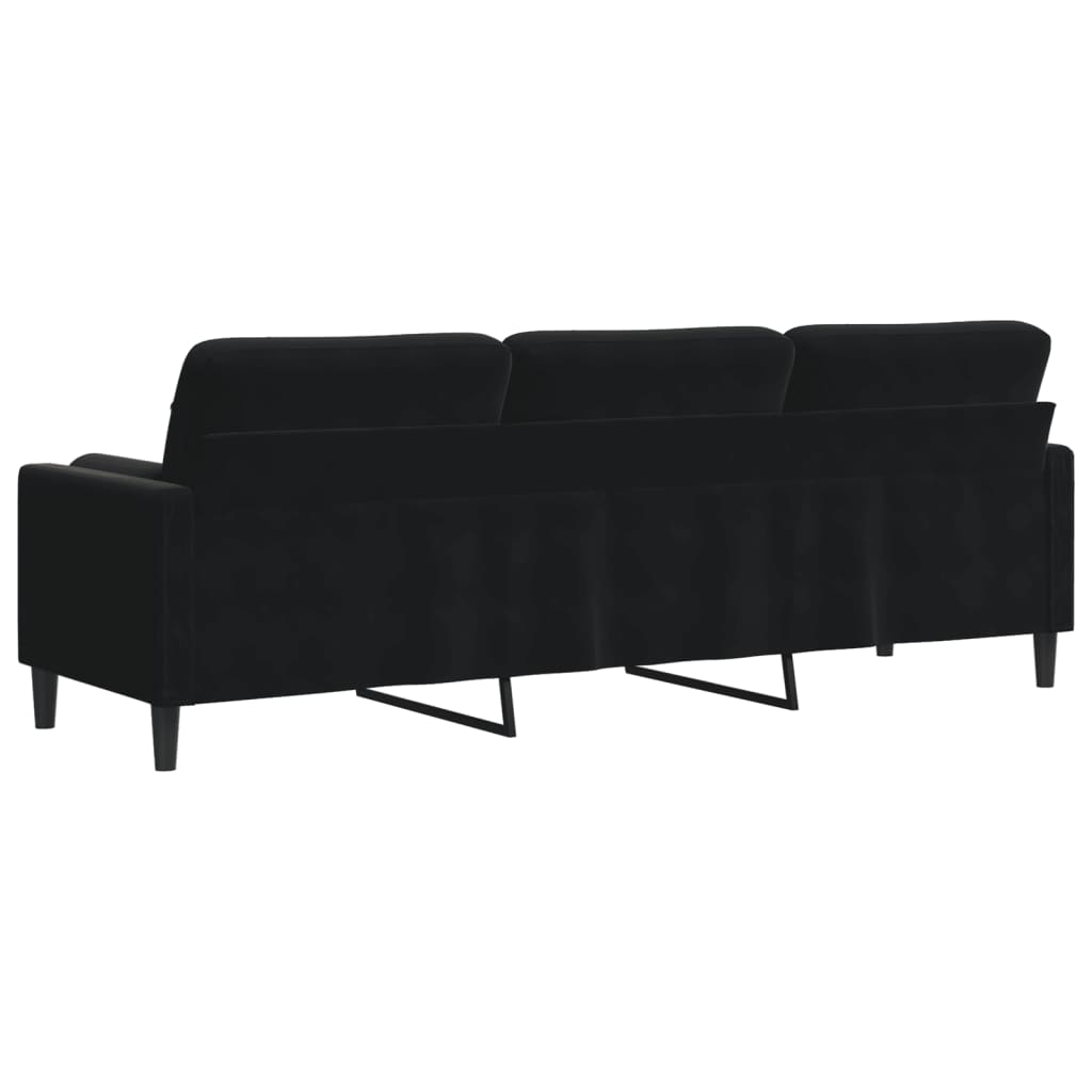 Sofá 3 lugares c/ almofadas decorativas 210 cm veludo preto