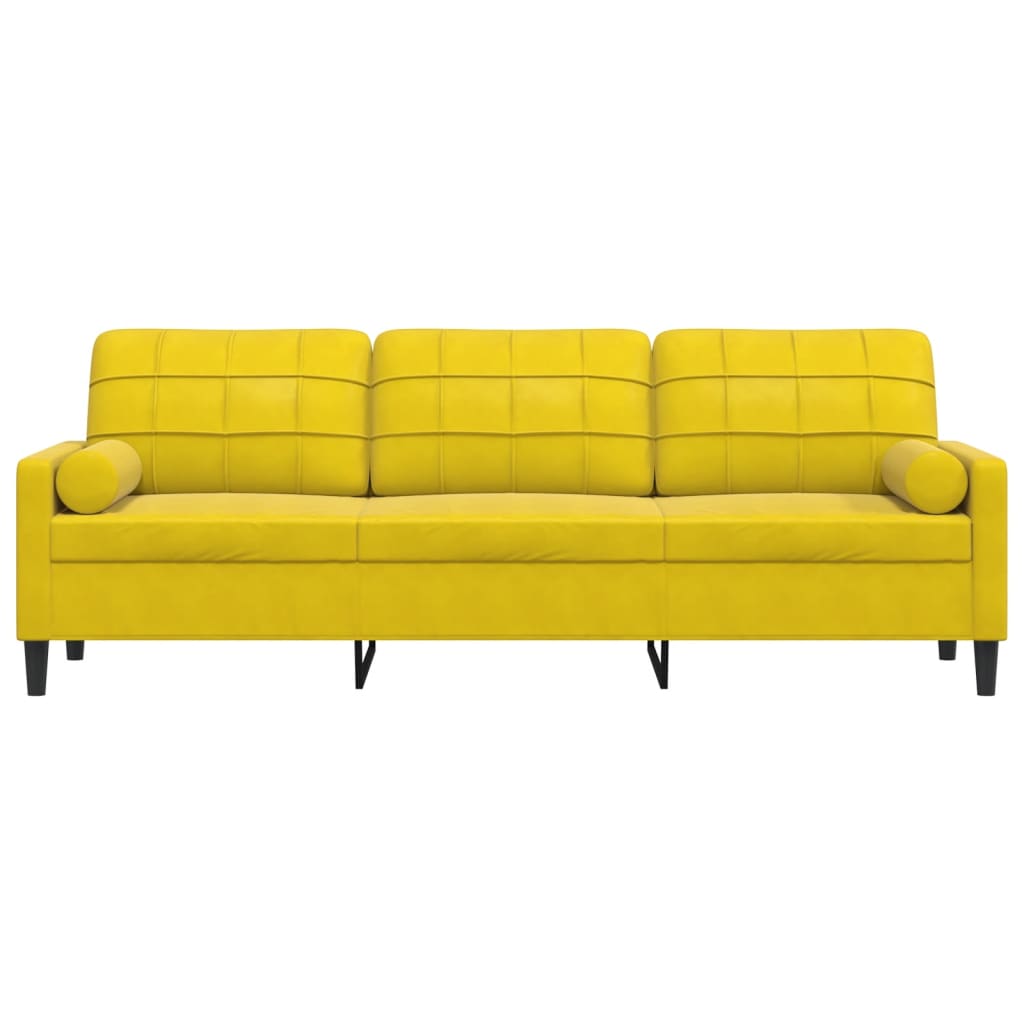Sofá 3 lugares c/ almofadas decorativas 210 cm veludo amarelo