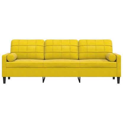 Sofá 3 lugares c/ almofadas decorativas 210 cm veludo amarelo