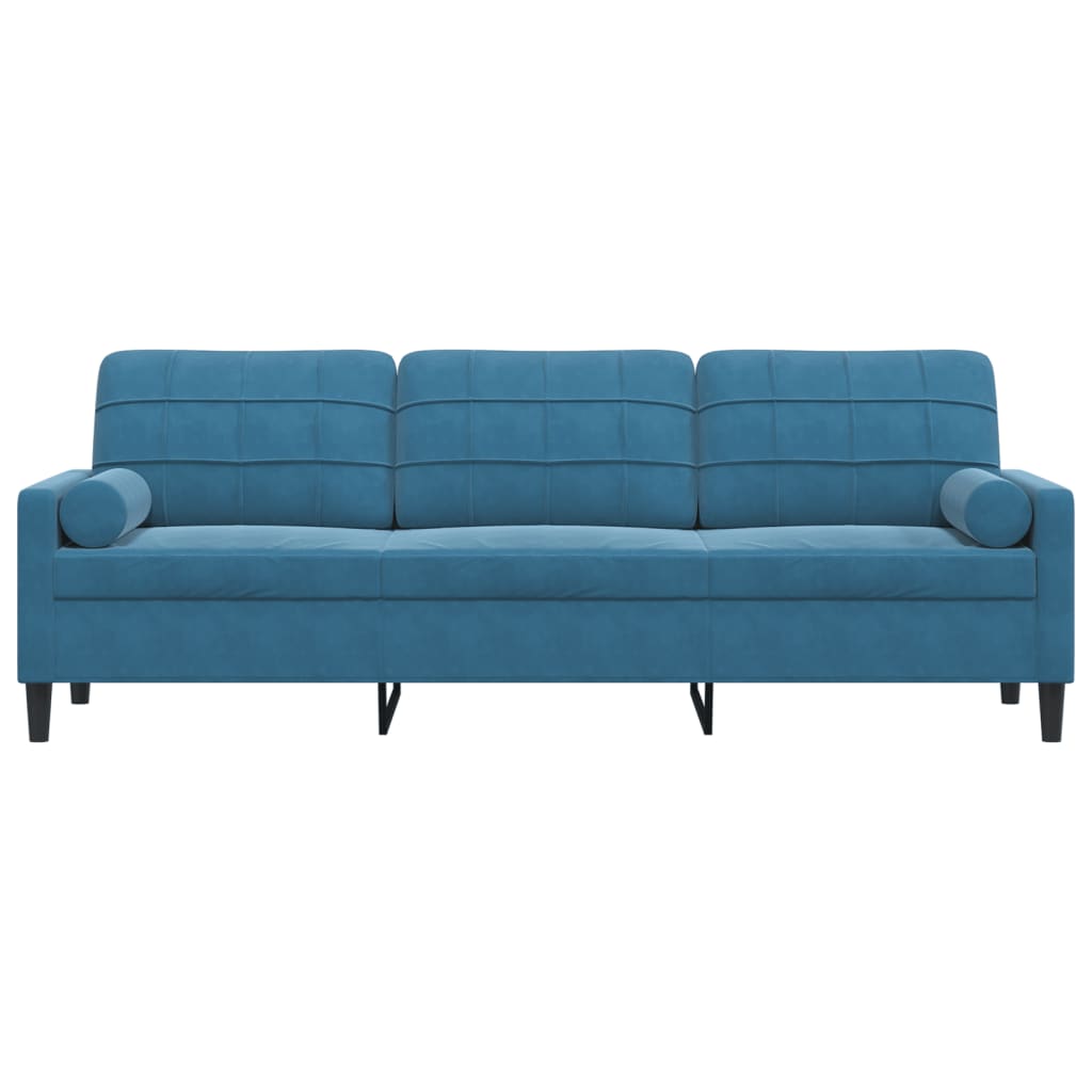 Sofá 3 lugares c/ almofadas decorativas 210 cm veludo azul