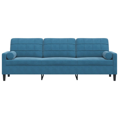 Sofá 3 lugares c/ almofadas decorativas 210 cm veludo azul