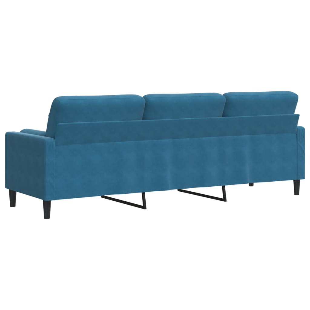 Sofá 3 lugares c/ almofadas decorativas 210 cm veludo azul