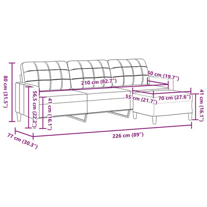Sofá de 3 lugares com apoio de pés 210 cm tecido cinzento-claro