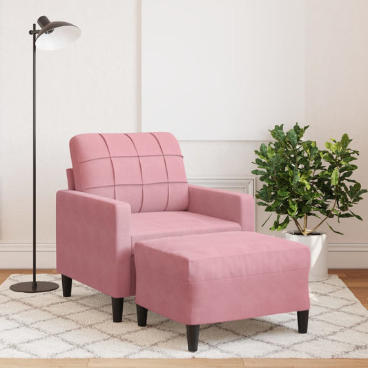 Poltrona com apoio de pés veludo rosa