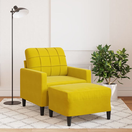 Poltrona com apoio de pés veludo amarelo