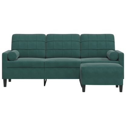 Sofá de 3 lugares com apoio de pés 180 cm veludo verde-escuro
