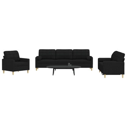 3 pcs conjunto de sofás com almofadas decorativas tecido preto