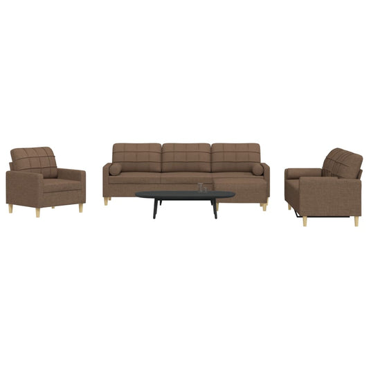 4 pcs conjunto de sofás c/ almofadas/apoio pés tecido castanho