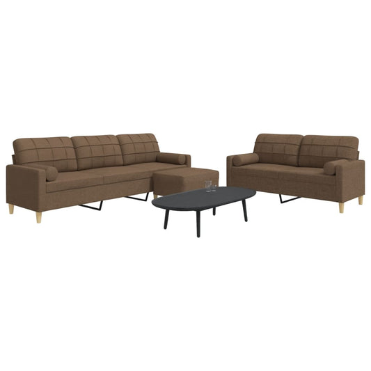 3 pcs conjunto de sofás c/ almofadas/apoio pés tecido castanho