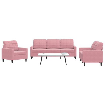 3 pcs conjunto de sofás com almofadões veludo rosa