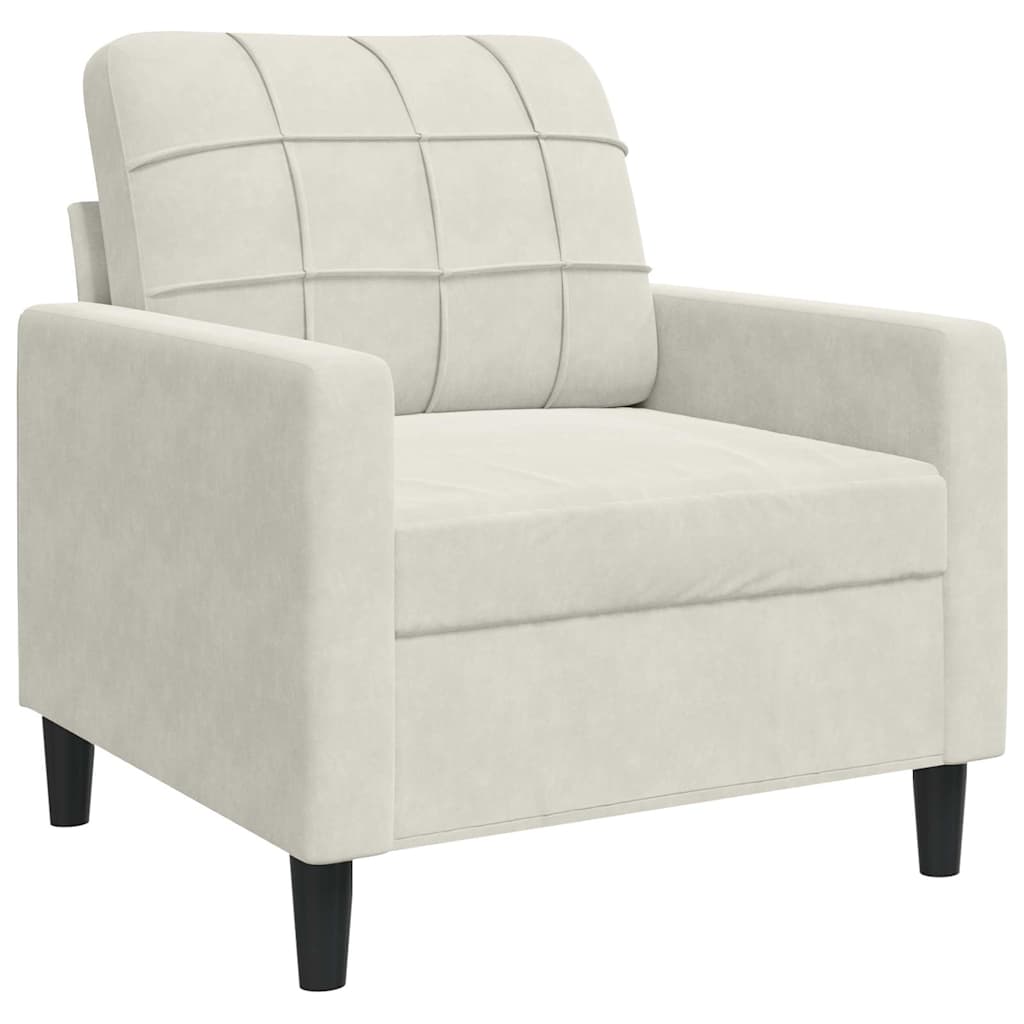 3 pcs conjunto de sofás com almofadões veludo cor creme