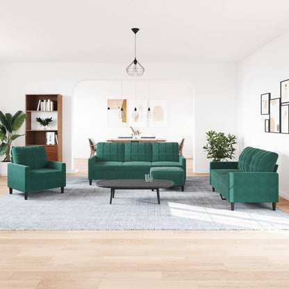 4 pcs conjunto de sofás com almofadões veludo verde-escuro