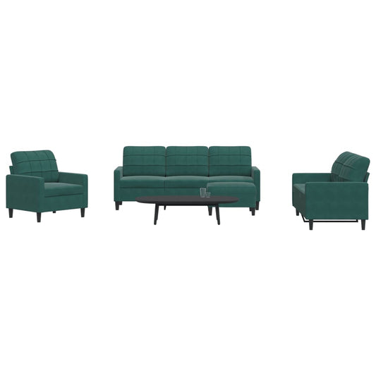 4 pcs conjunto de sofás com almofadões veludo verde-escuro