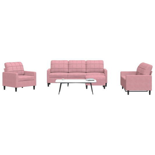 4 pcs conjunto de sofás com almofadões veludo rosa