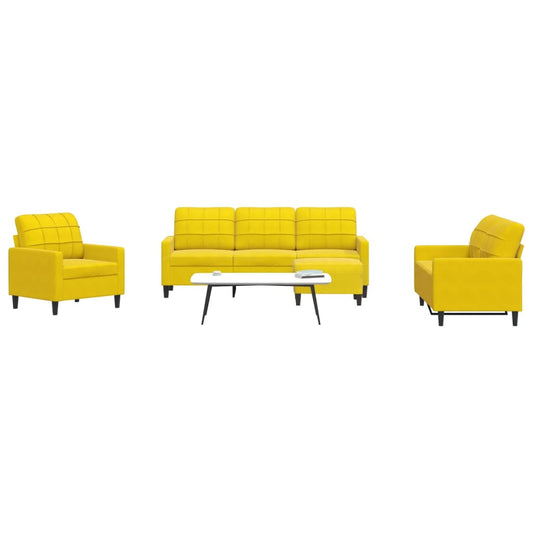 4 pcs conjunto de sofás com almofadões veludo amarelo