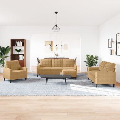 4 pcs conjunto de sofás com almofadões veludo castanho