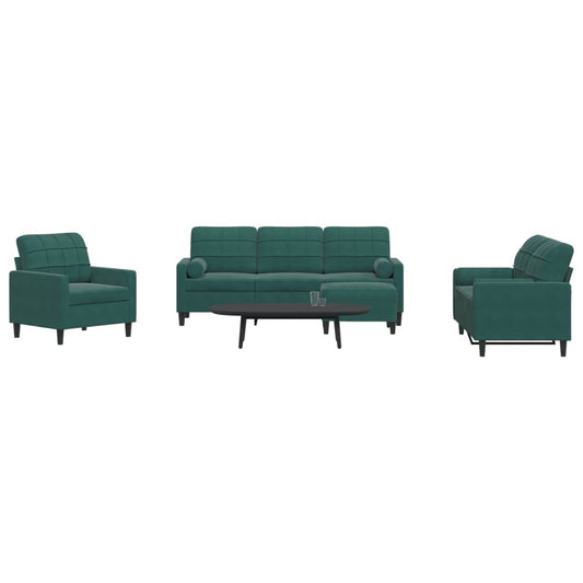 4 pcs conjunto sofás com almofadões e rolos veludo verde-escuro
