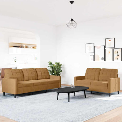 2 pcs conjunto de sofás com almofadões veludo castanho
