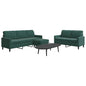 3 pcs conjunto de sofás com almofadões veludo verde-escuro