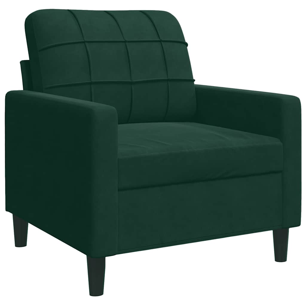 3 pcs conjunto de sofás com almofadões veludo verde-escuro