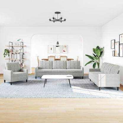 4 pcs conjunto de sofás com almofadões veludo cinzento-claro
