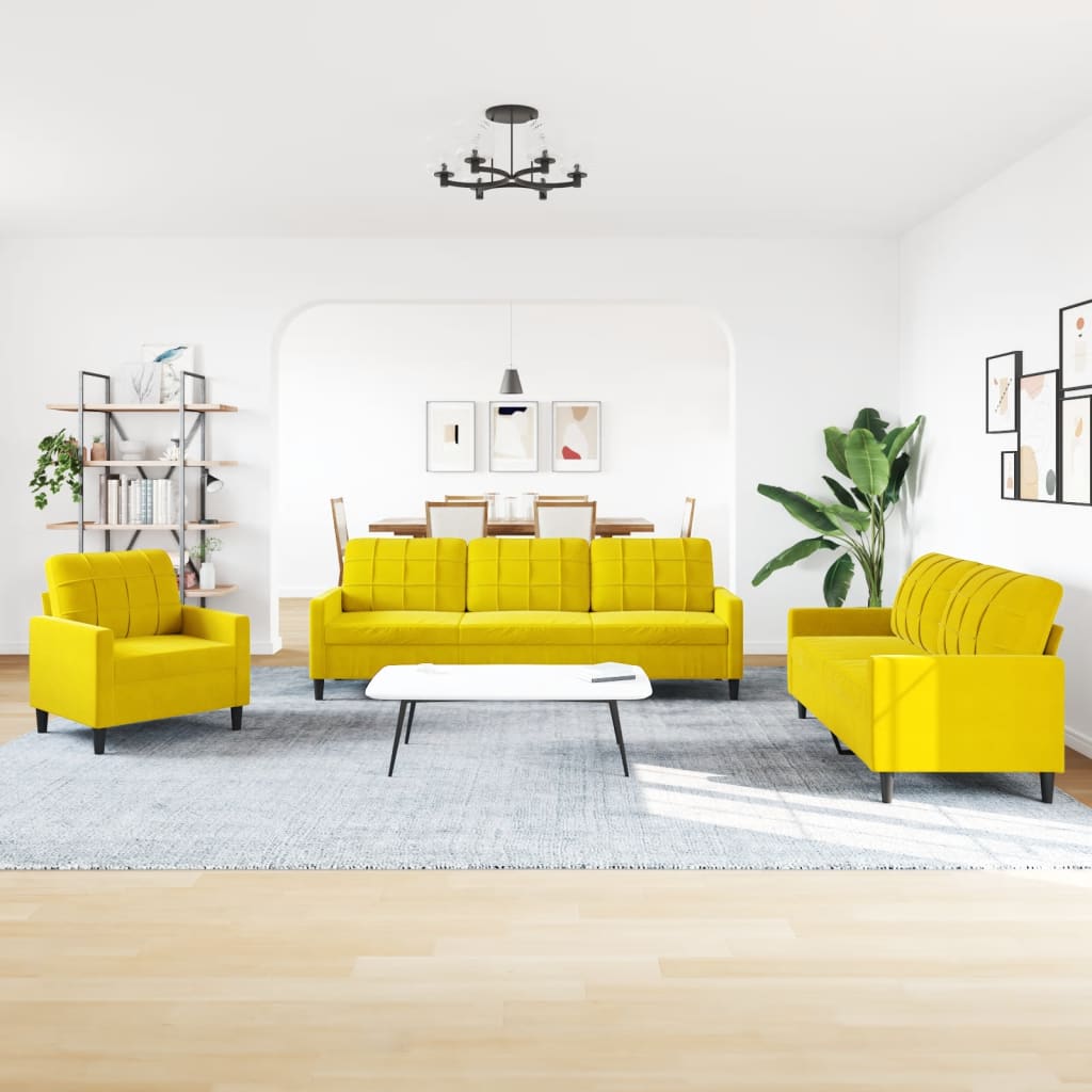 4 pcs conjunto de sofás com almofadões veludo amarelo