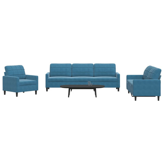 4 pcs conjunto de sofás com almofadões veludo azul