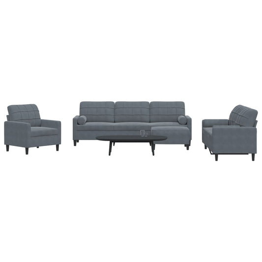 4 pcs conjunto sofás com almofadões e rolos veludo cinza-escuro