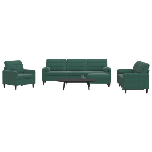 4 pcs conjunto sofás com almofadões e rolos veludo verde-escuro