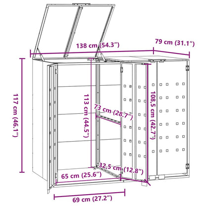 Abrigo para 2 caixotes do lixo 138x79x117 cm aço antracite