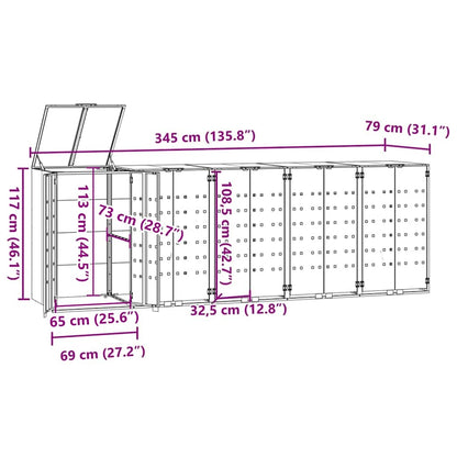 Abrigo para 5 caixotes do lixo 345x79x117 cm aço antracite