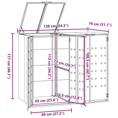 Abrigo para 2 caixotes do lixo 138x79x117 cm aço cinzento