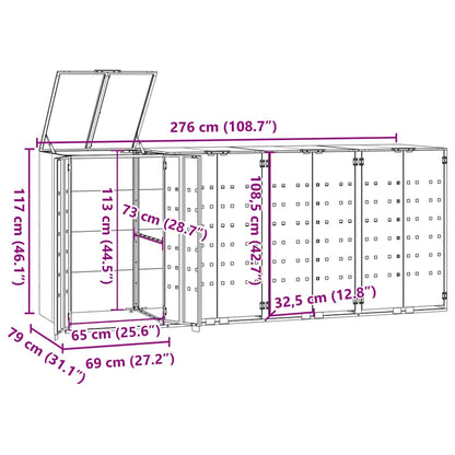Abrigo para 4 caixotes do lixo 276x79x117 cm aço cinzento