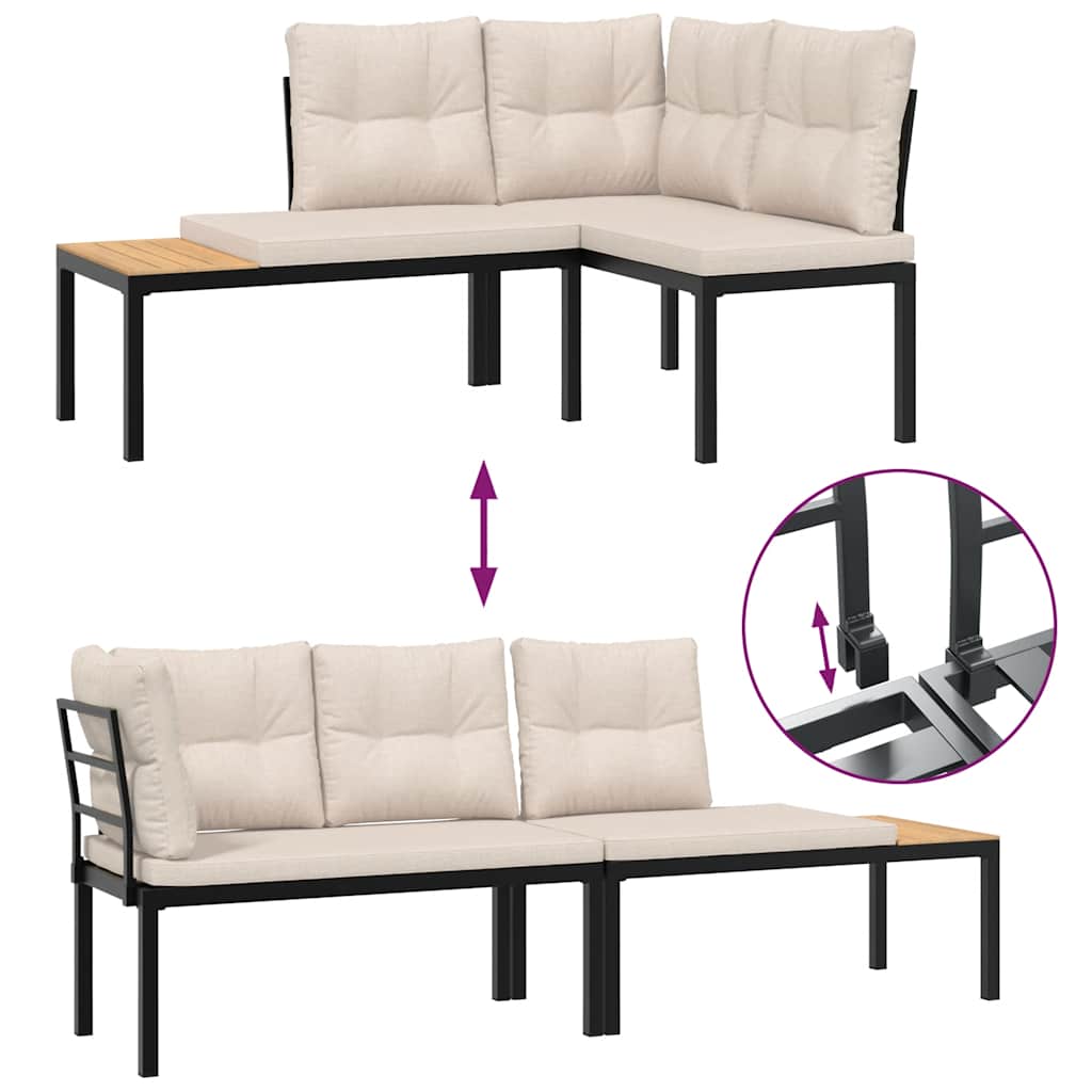 Bancos de jardim com almofadões 2 pcs aço revestido a pó preto