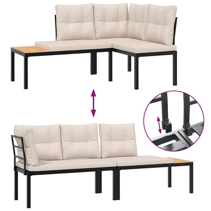 Bancos de jardim com almofadões 2 pcs aço revestido a pó preto