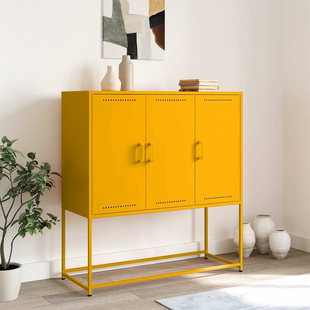 Aparador alto 100,5x39x107 cm aço amarelo mostarda