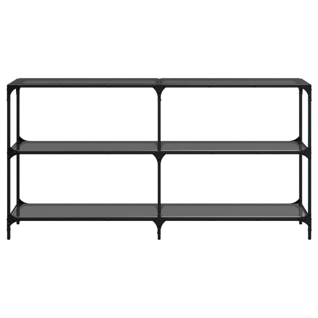 Mesa consola com tampo em vidro preto 158,5x30x81 cm aço