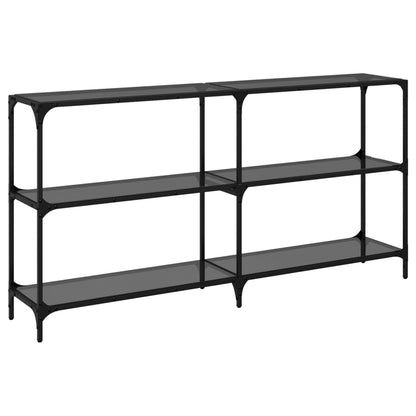 Mesa consola com tampo em vidro preto 158,5x30x81 cm aço